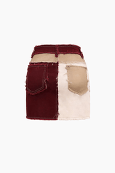 Patchwork Frayed Mini Skirt
